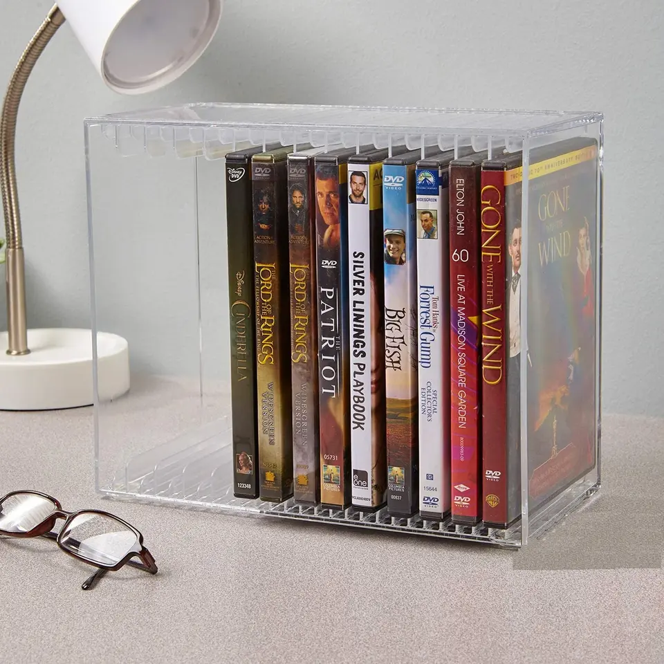 Manufacturer custom transparent stackable Video Game Disk DVD CD holder display shelf made in China