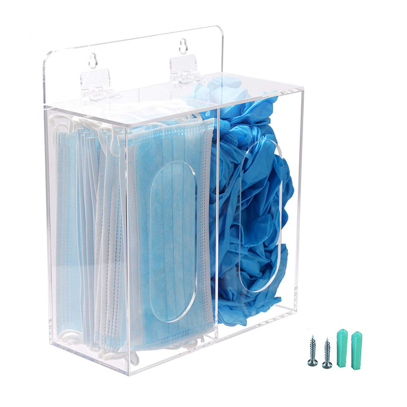 Face Mask Glove Dispenser Box Holder Wall Mount Acrylic Double Compartment Bag Hairnet Shoe Dispenser Organizer Storage