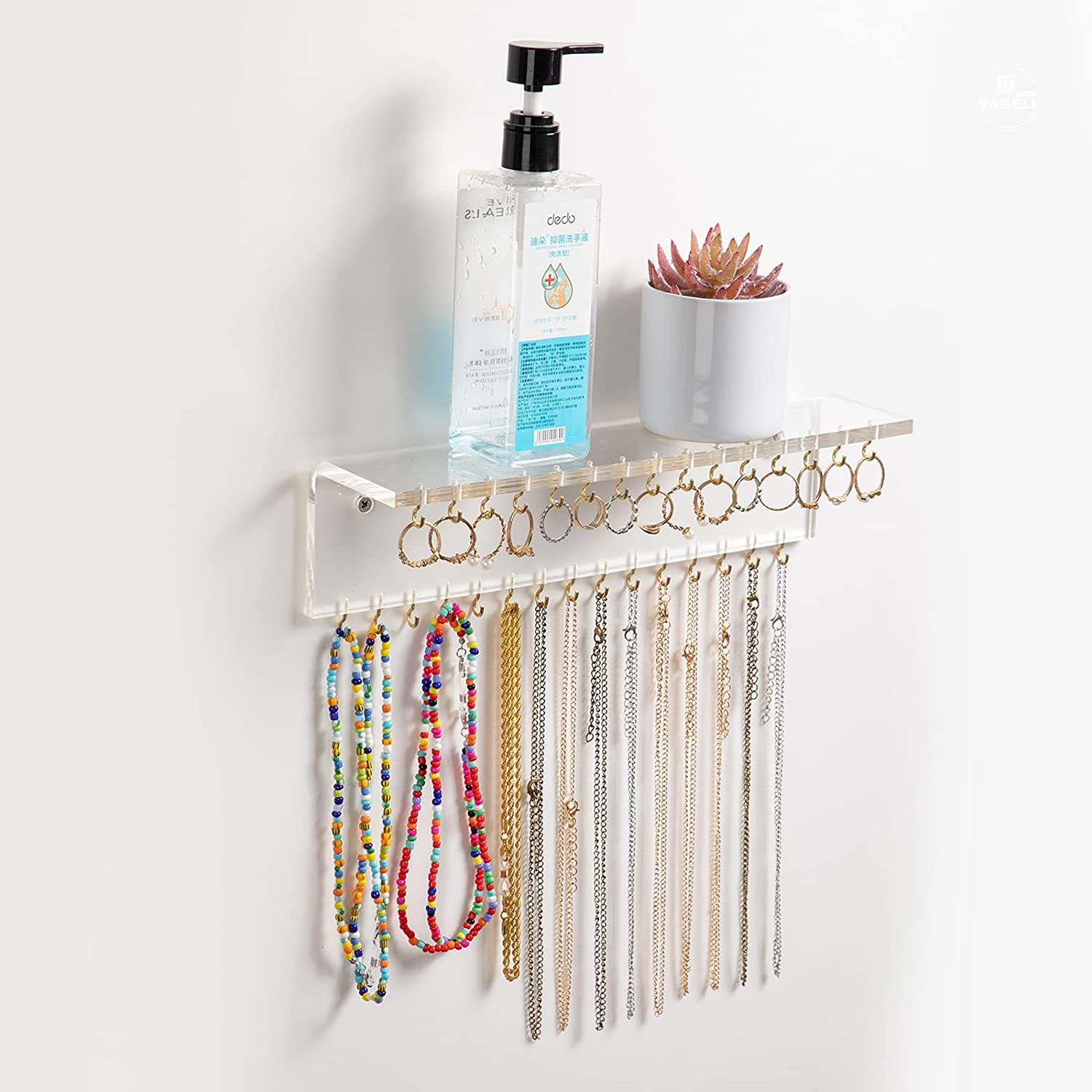 Clear Acrylic Jewelry Organizer Wall Mounted Hanging Jewelry Display Holder Hanging Rings Earrings Necklace Holder