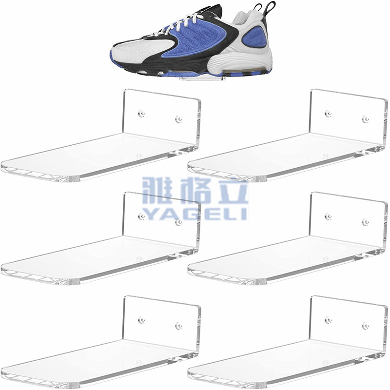 YAGELI Wholesale custom clear Transparent Acrylic Wall Mounted Floating Shoe Shelves Sneaker Racks