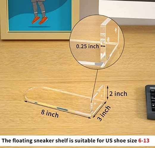 Clear Acrylic Floating Shoe Display Stands Sneaker Shelves Wall Mounted to Display Collectible Shoes