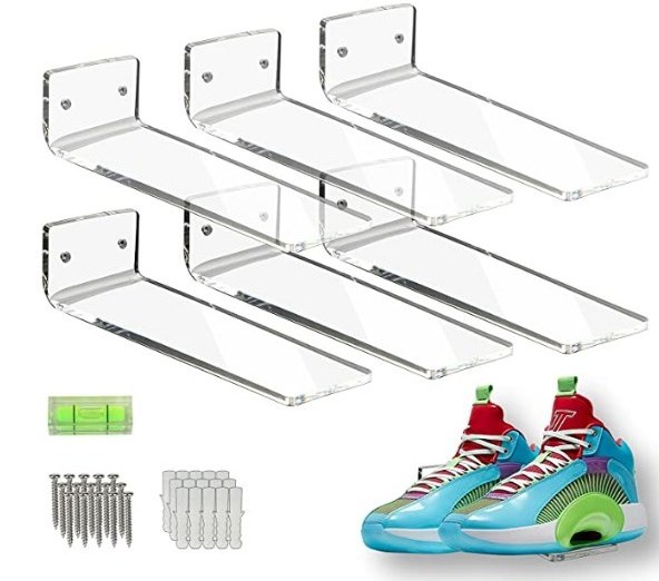 Clear Acrylic Floating Shoe Display Stands Sneaker Shelves Wall Mounted to Display Collectible Shoes