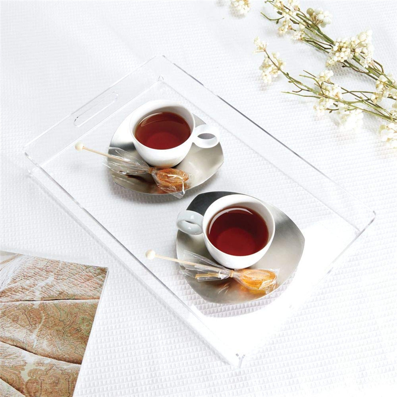 Online shopping 2 handles customized lucite food trays acrylic service tray for hotel