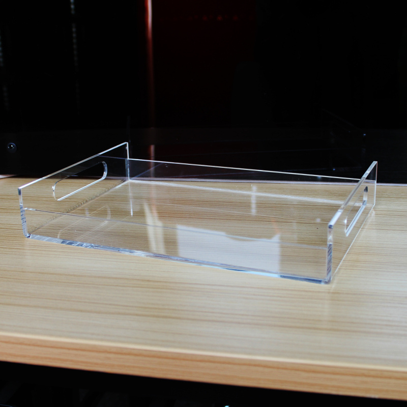 Online shopping 2 handles customized lucite food trays acrylic service tray for hotel