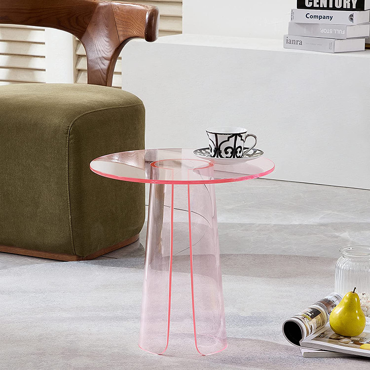 Factory hot sale custom unique design pink acrylic round lucite coffee table for living room