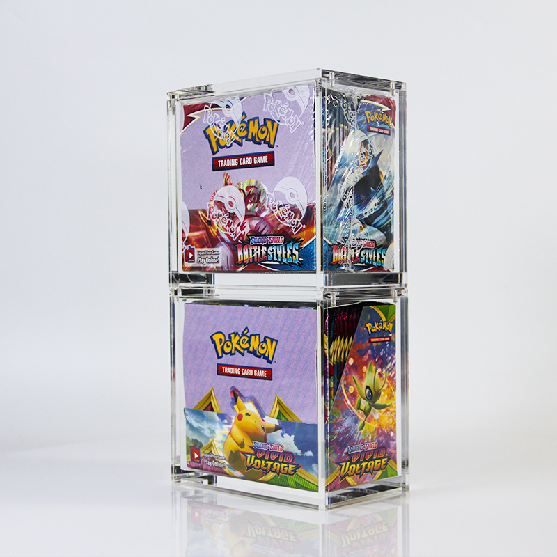 Hot selling transparent stackable acrylic pokemoned tcg box booster display protector with magnetic lid