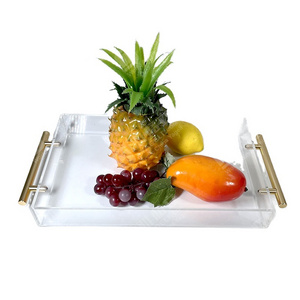 Yageli Wholesaler Custom Size Transparent Acrylic Serving Tray With Handles for Fruit Storage