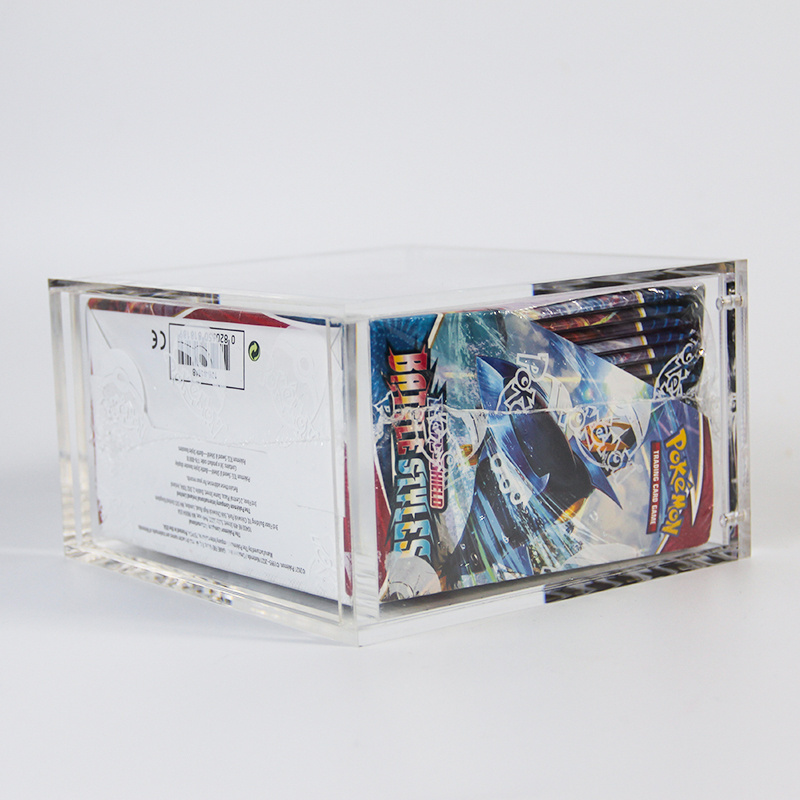 Hot selling transparent stackable acrylic pokemoned tcg box booster display protector with magnetic lid