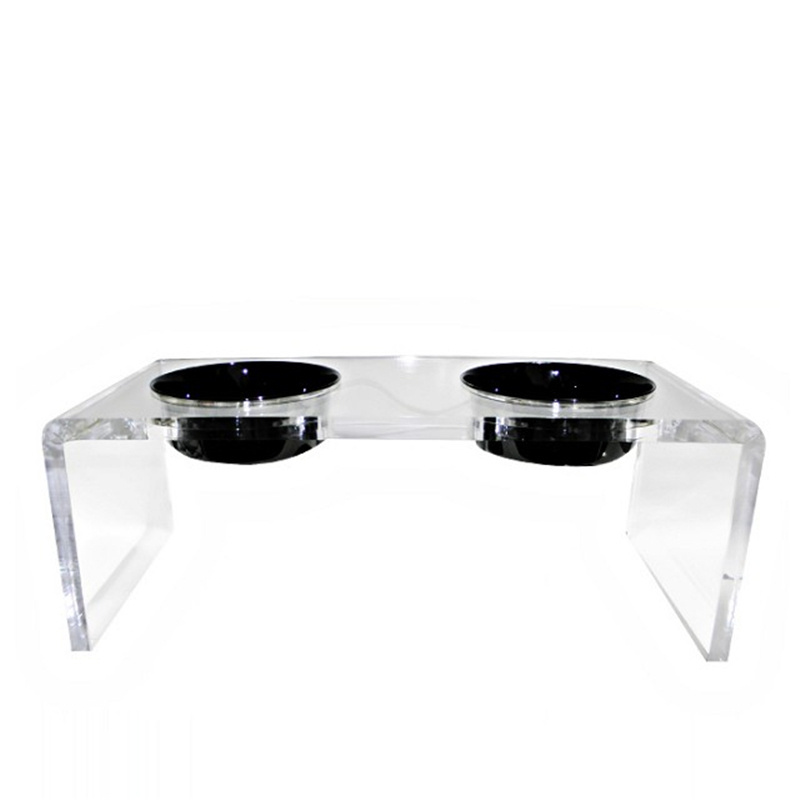 Hot sale clear home wholesale 2 holes lucite pet bowl holder acrylic dog bowl stand