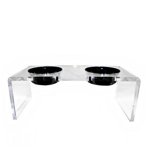 Hot sale clear home wholesale 2 holes lucite pet bowl holder acrylic dog bowl stand