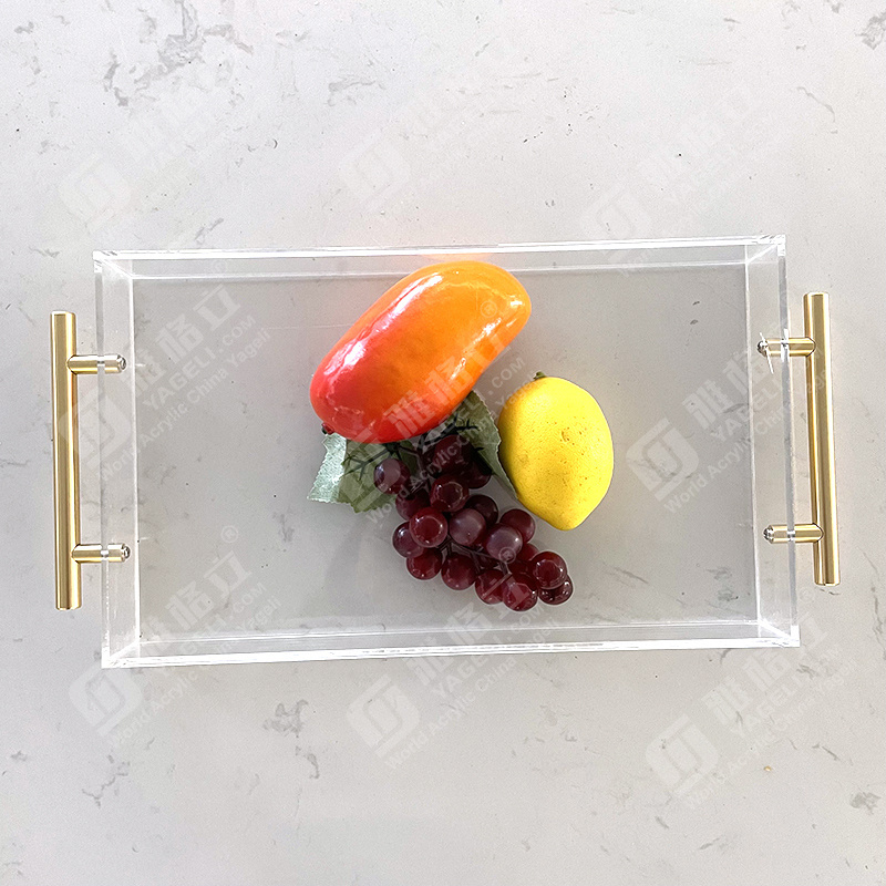 Yageli Wholesaler Custom Size Transparent Acrylic Serving Tray With Handles for Fruit Storage