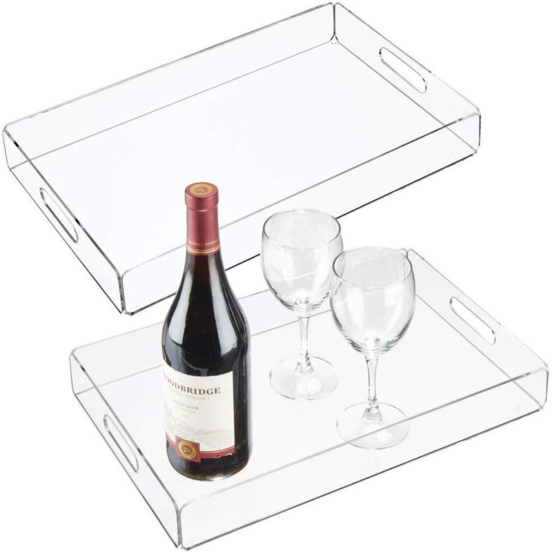 Online shopping 2 handles customized lucite food trays acrylic service tray for hotel