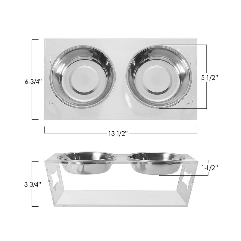 Hot sale clear home wholesale 2 holes lucite pet bowl holder acrylic dog bowl stand