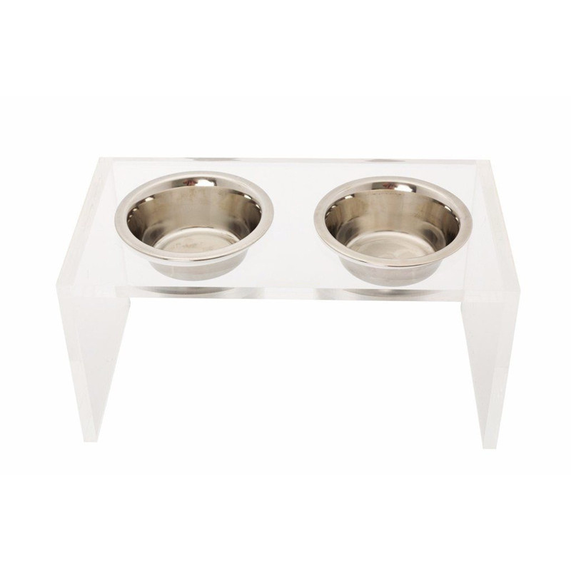 Hot sale clear home wholesale 2 holes lucite pet bowl holder acrylic dog bowl stand