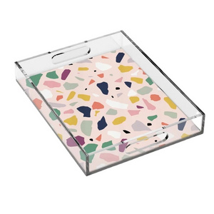 Wholesale UV printing monogrammed clear decorative  acrylic lucite bed serving tray with insert