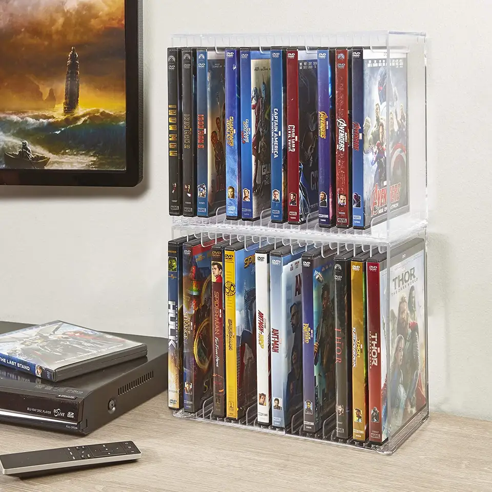 Manufacturer custom transparent stackable Video Game Disk DVD CD holder display shelf made in China