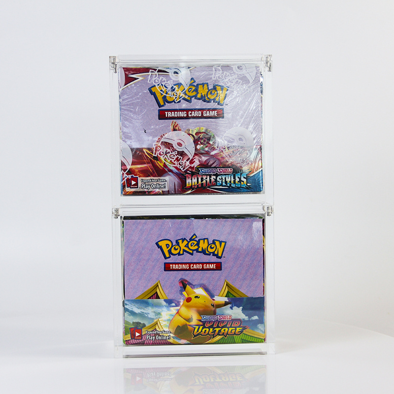 Hot selling transparent stackable acrylic pokemoned tcg box booster display protector with magnetic lid