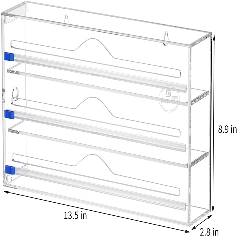 Visible DIY 3 layers clear custom large acrylic plastic food wrap dispenser box with slide cutter and label