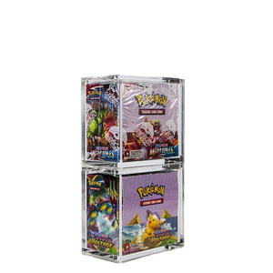 Hot selling transparent stackable acrylic pokemoned tcg box booster display protector with magnetic lid