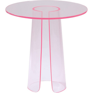 Factory hot sale custom unique design pink acrylic round lucite coffee table for living room