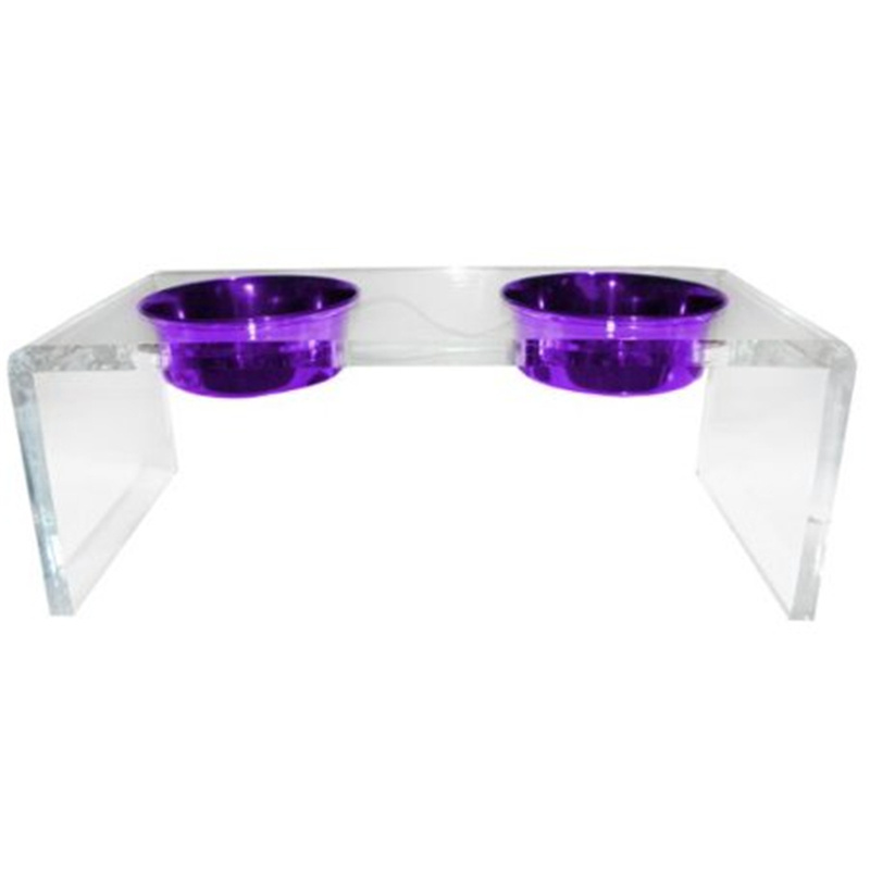 Hot sale clear home wholesale 2 holes lucite pet bowl holder acrylic dog bowl stand