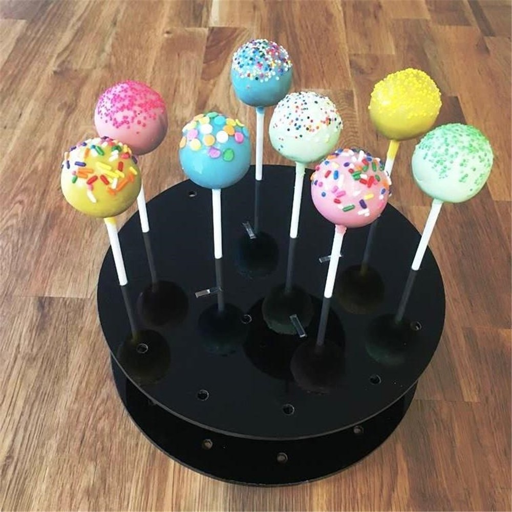 Black perspex round acrylic lollipop candy chocolate stand / rack