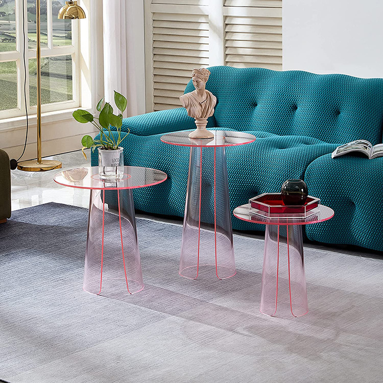 Factory hot sale custom unique design pink acrylic round lucite coffee table for living room