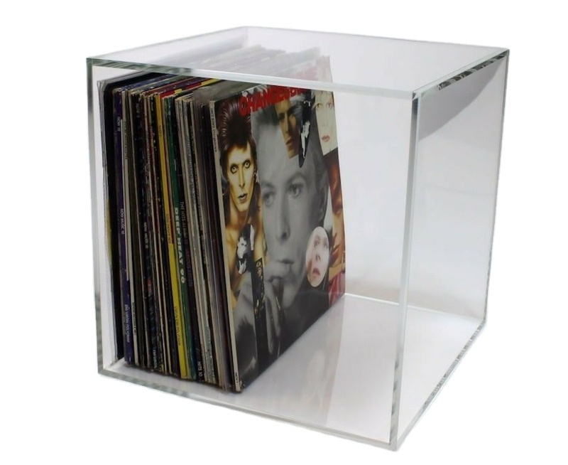 Square lucite vinyl record holder box acrylic display cases for collectibles