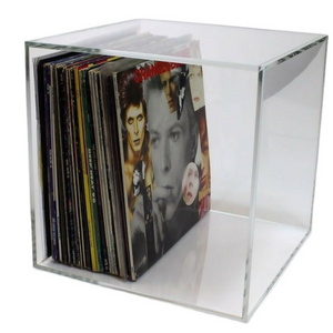 Square lucite vinyl record holder box acrylic display cases for collectibles