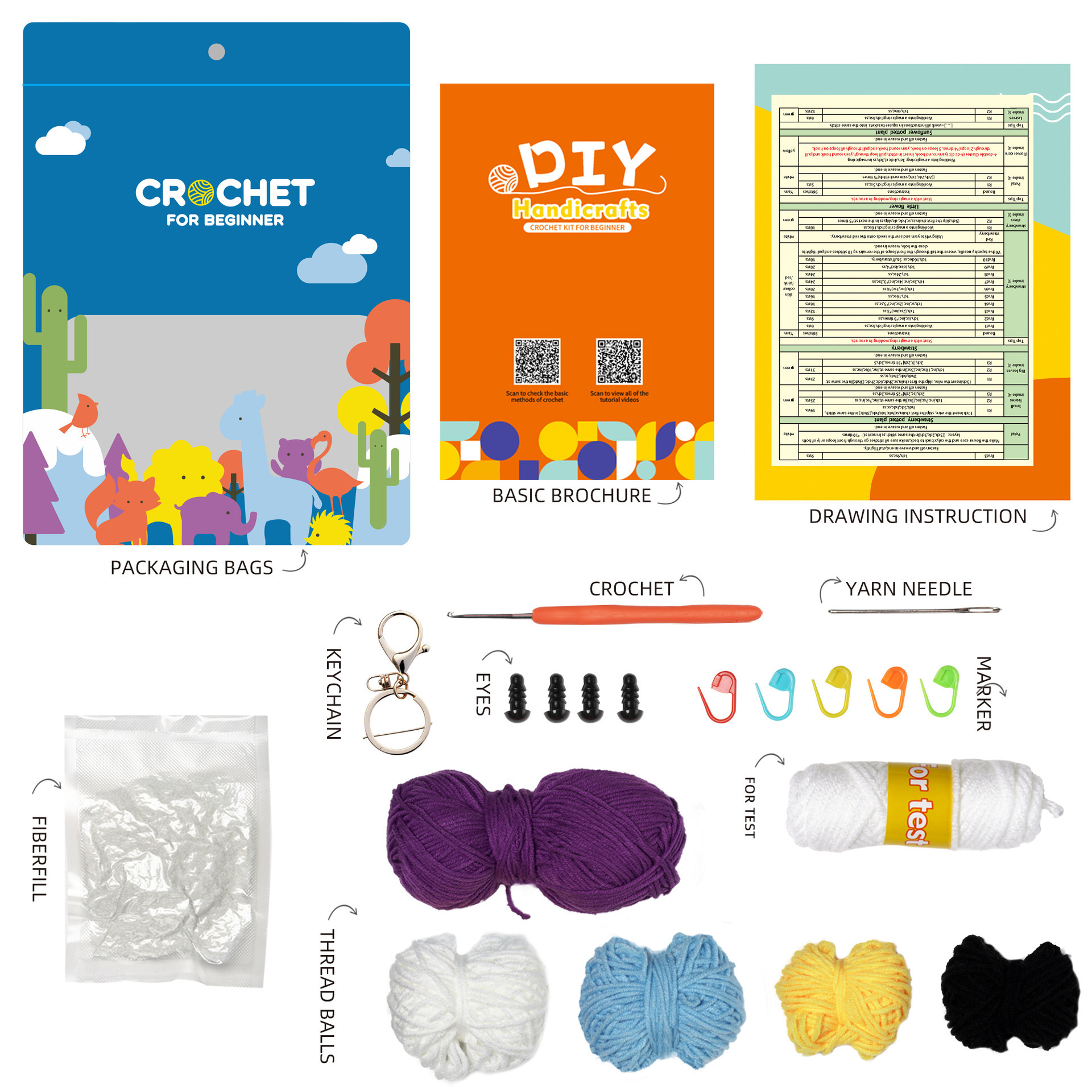 Hot Sales Crochet Kits for Beginners All-in-One Stuffed Animal Knitting Sets Crochet Kits for Kids and Adults