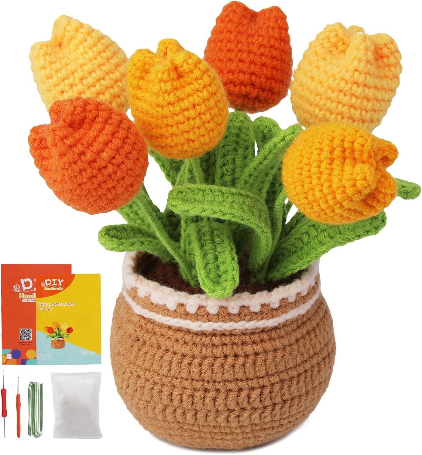 Colorful Tulips DIY Crochet Kit Beginner Crochet Starter Kit for Complete Beginners Adults DIY Flower Crochet Kits for Adult