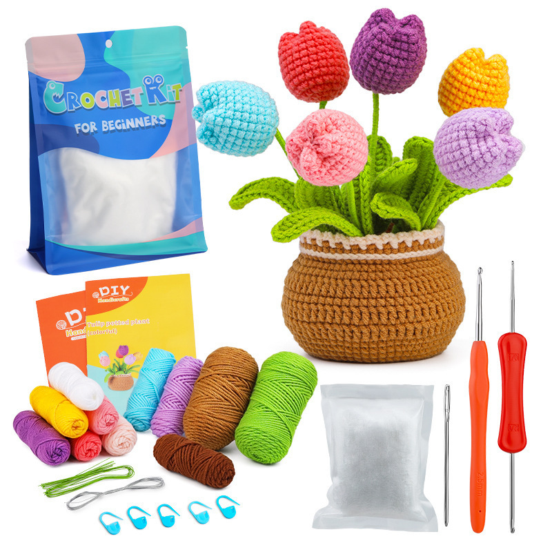 Colorful Tulips DIY Crochet Kit Beginner Crochet Starter Kit for Complete Beginners Adults DIY Flower Crochet Kits for Adult