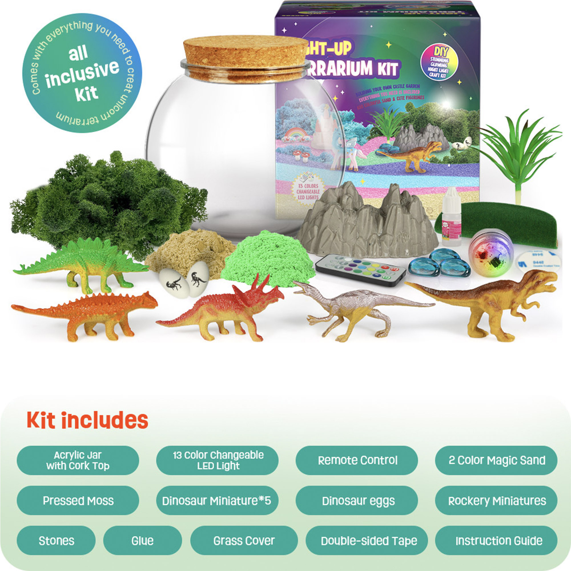 DIY Creative Art Craft and Crafts DIY Dinosaur light up Terrarium tool build Kit for kids