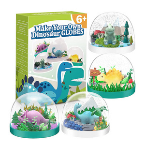 Dinosaur Snow Globe Making Kit sets if 4 Water Globe Kit with 4 Different Dinosaur Toys Make Creative Dinosaur Arts and Crafts