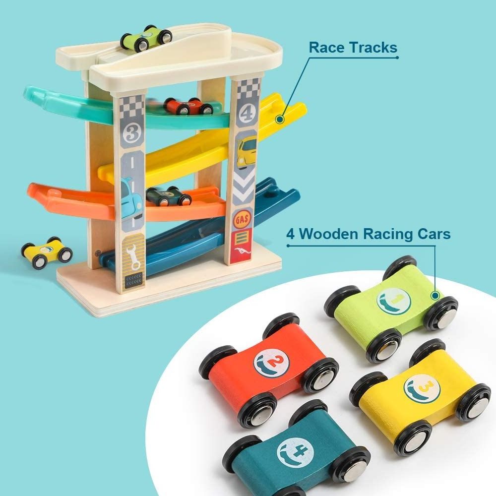 Wooden toy Toddler Wooden Race Track Car Ramp Toys Motor Skills Race ...