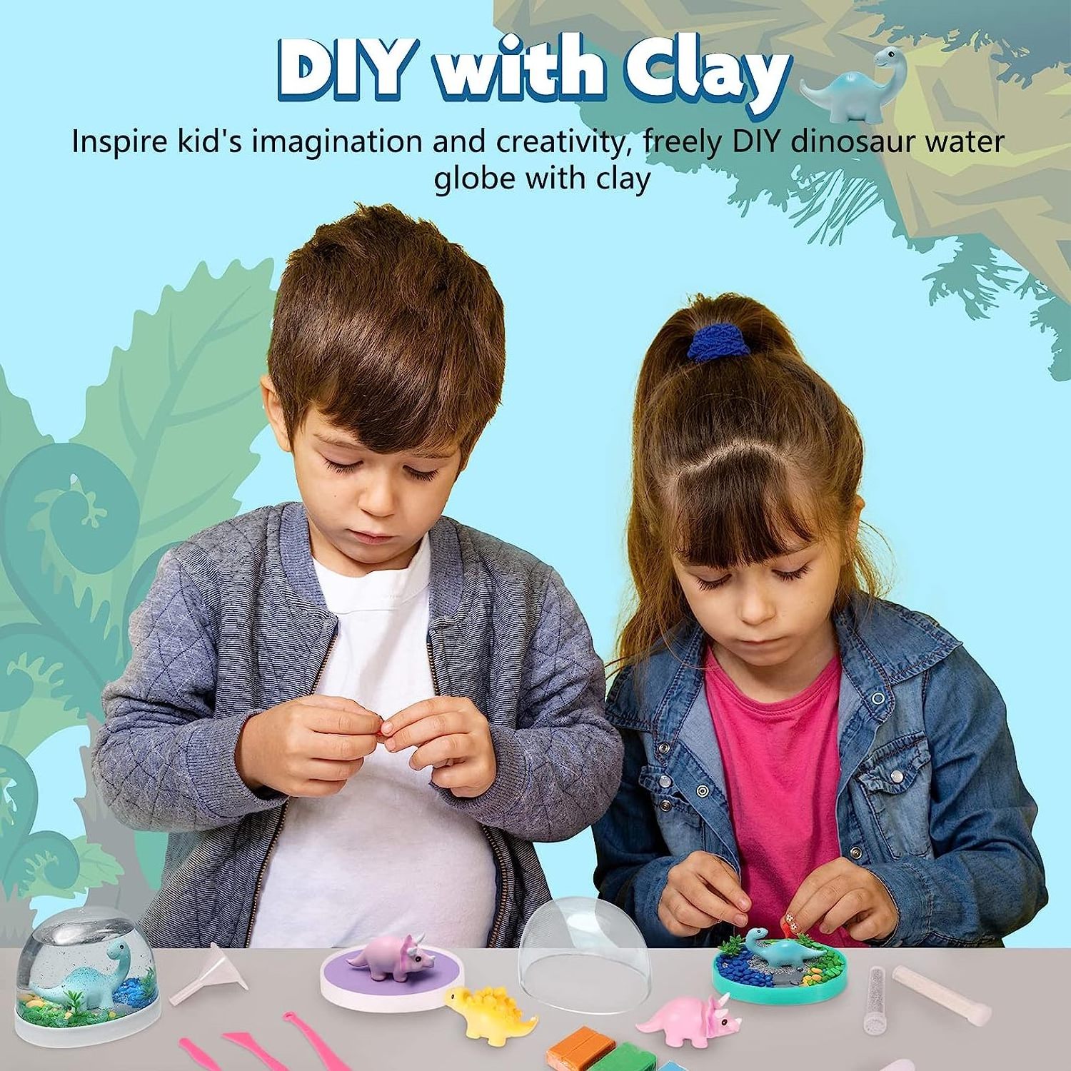 Dinosaur Snow Globe Making Kit sets if 4 Water Globe Kit with 4 Different Dinosaur Toys Make Creative Dinosaur Arts and Crafts