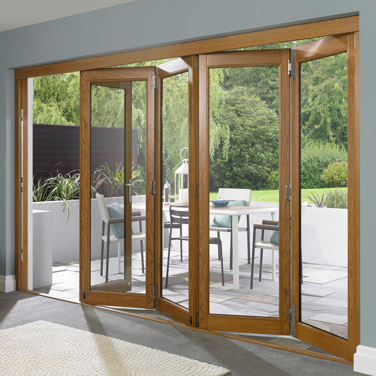 Folding Sliding Door System Aluminum Low-E Glass Thermal Break Glass Bifold Door