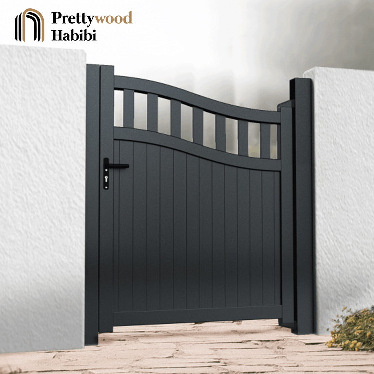 Prettywood Customized Curve Top Design Courtyard Entrance Electrical Swing Vertical Slat Aluminum Driveway Gate