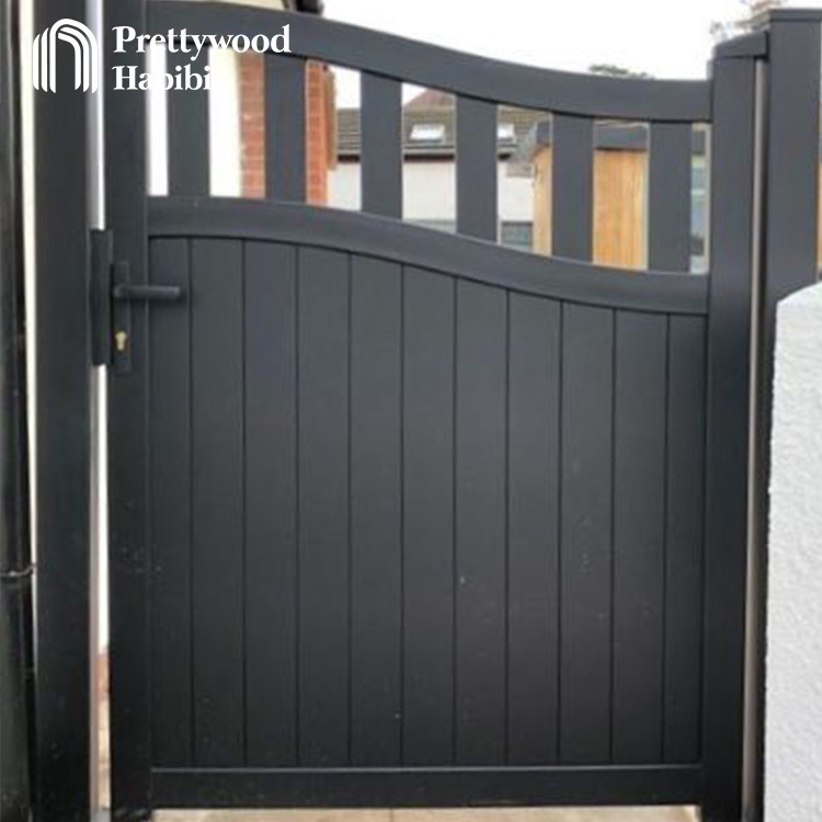 Prettywood Customized Curve Top Design Courtyard Entrance Electrical Swing Vertical Slat Aluminum Driveway Gate