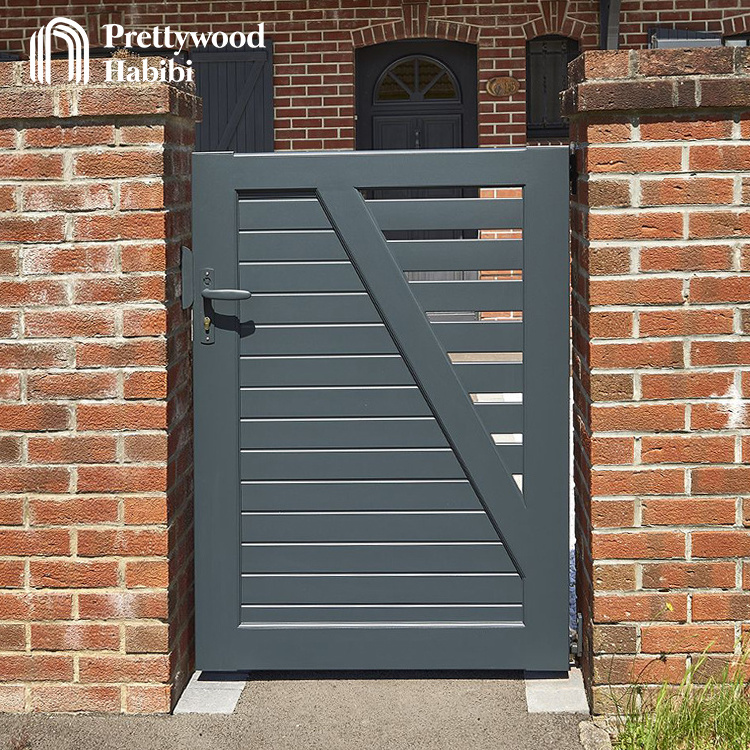 Prettywood American Style Horizontal Single Panel Modern Main Aluminum Pedestrian Driveway Gate Designs For Home