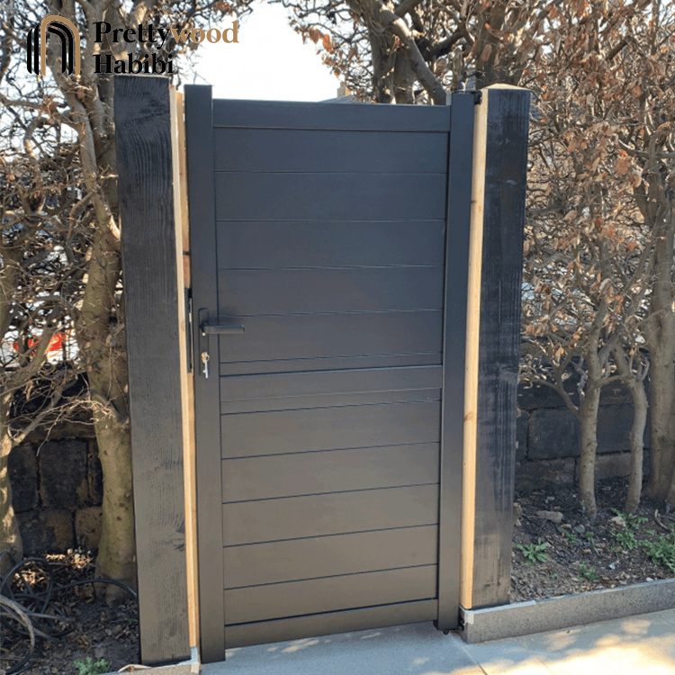 Prettywood American Style Horizontal Single Panel Modern Main Aluminum Pedestrian Driveway Gate Designs For Home