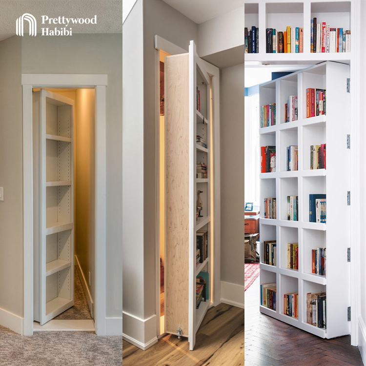 Prettywood Modern Style Hidden Door Custom Hidden Bookcase Door Home Use Invisible Secret Room Closet Door