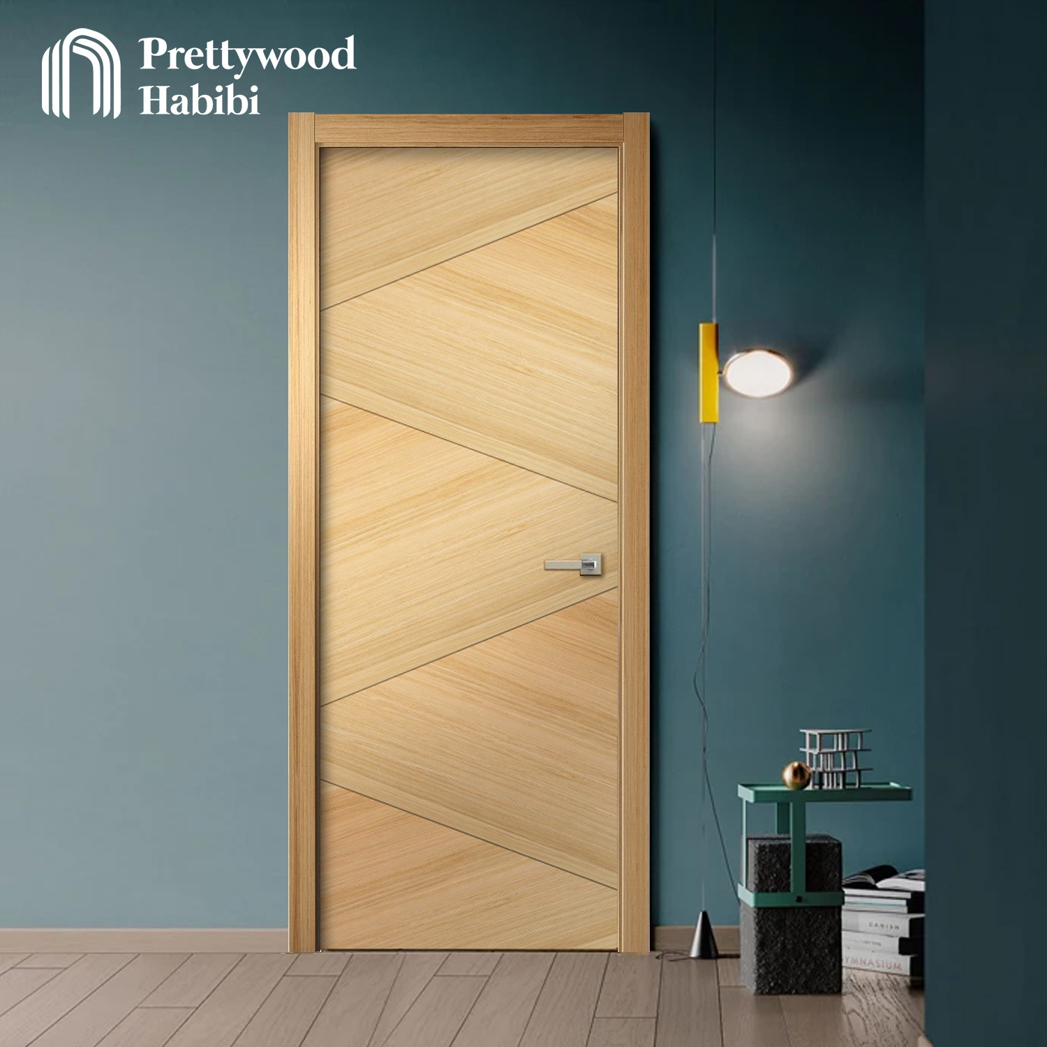 Prettywood Geometry Design Modern Interior Door Solid Wooden Waterproof Prehung American House Veneer Bedroom Bathroom Door