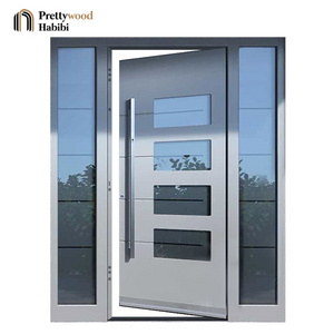 Modern Grey Design Waterproof Prehung Glass Inserted Metal Exterior Solid Aluminum Front Doors