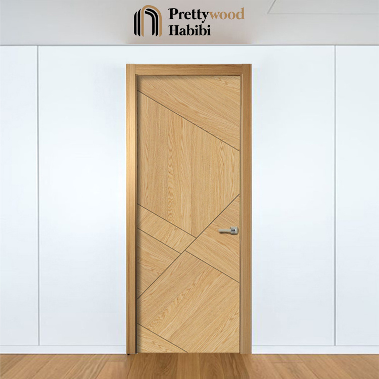 Prettywood Geometry Design Modern Interior Door Solid Wooden Waterproof Prehung American House Veneer Bedroom Bathroom Door