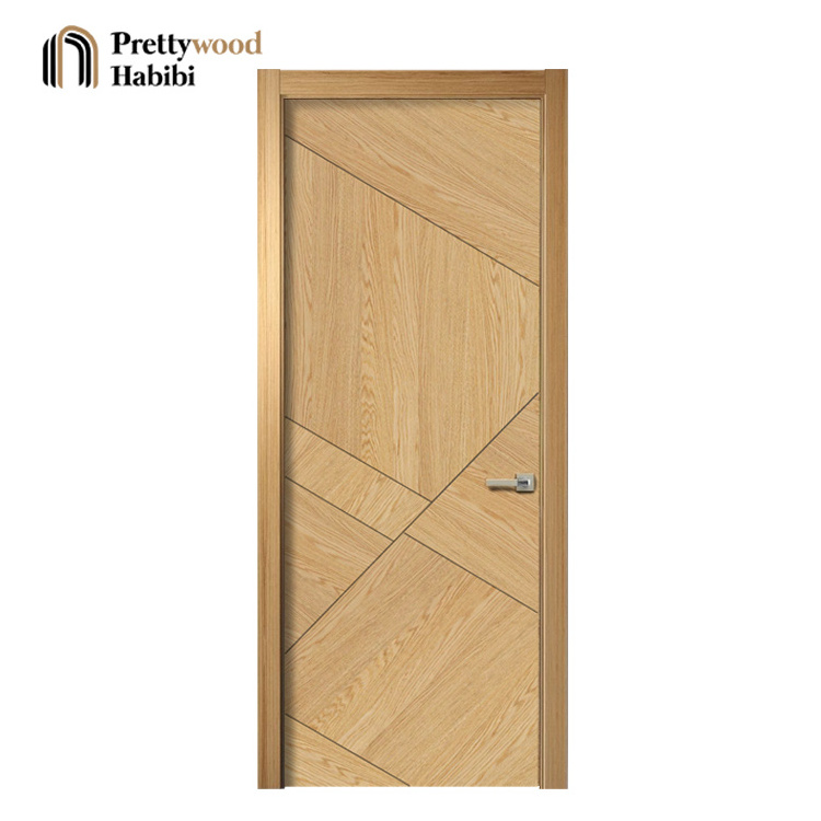 Prettywood Waterproof American Red Oak Irregular Veneer Interior Door Solid Wooden Modern Design Interior Room Door