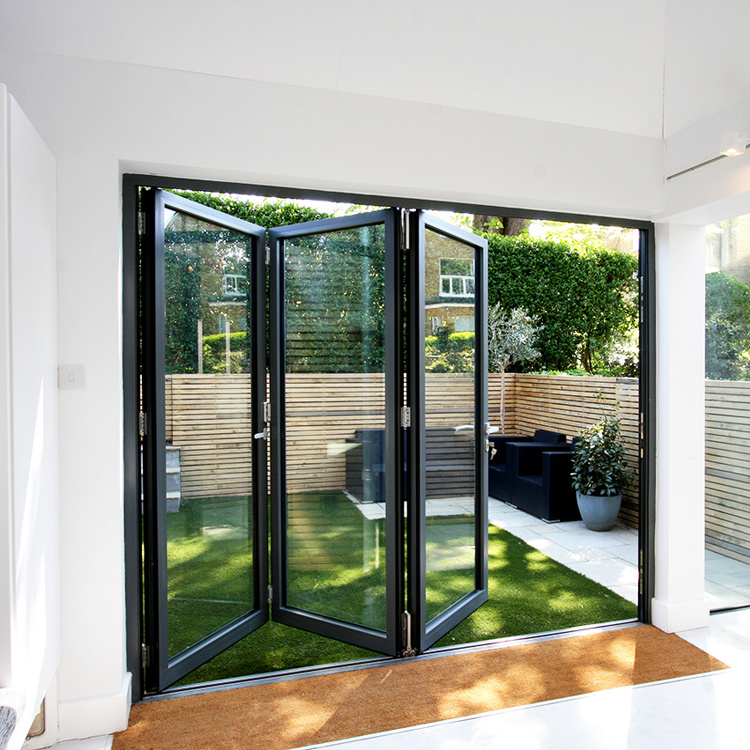 Folding Sliding Door System Aluminum Low-E Glass Thermal Break Glass Bifold Door