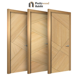 Prettywood Geometry Design Modern Interior Door Solid Wooden Waterproof Prehung American House Veneer Bedroom Bathroom Door