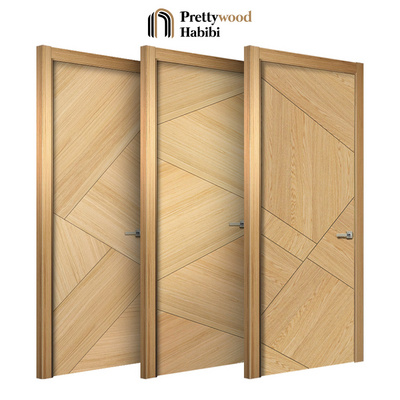 Prettywood Geometry Design Modern Interior Door Solid Wooden Waterproof Prehung American House Veneer Bedroom Bathroom Door