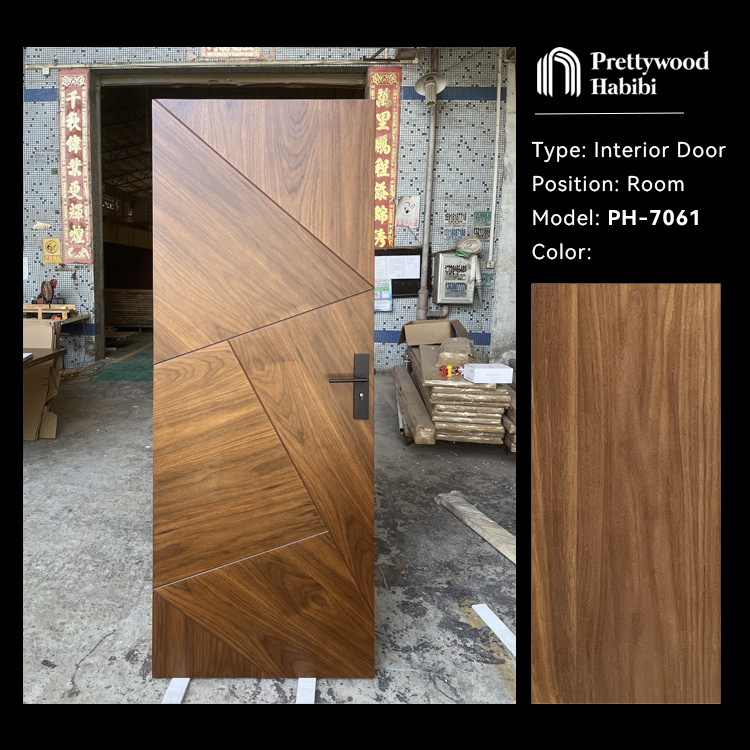 Prettywood Waterproof American Red Oak Irregular Veneer Interior Door Solid Wooden Modern Design Interior Room Door